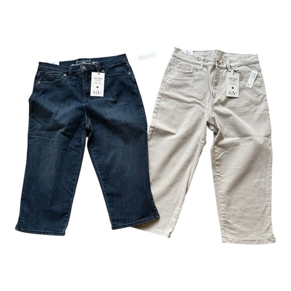 NWT Bundle 2 Gloria Vanderbilt Amanda Capri Jeans Khaki Blue Women Size 12P 12 - Picture 1 of 12
